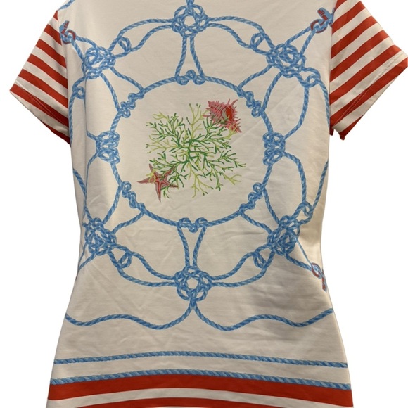 J McLaughlin Nautical Rope Print Catalina Cloth Women's Top M/L - Picture 2 of 5